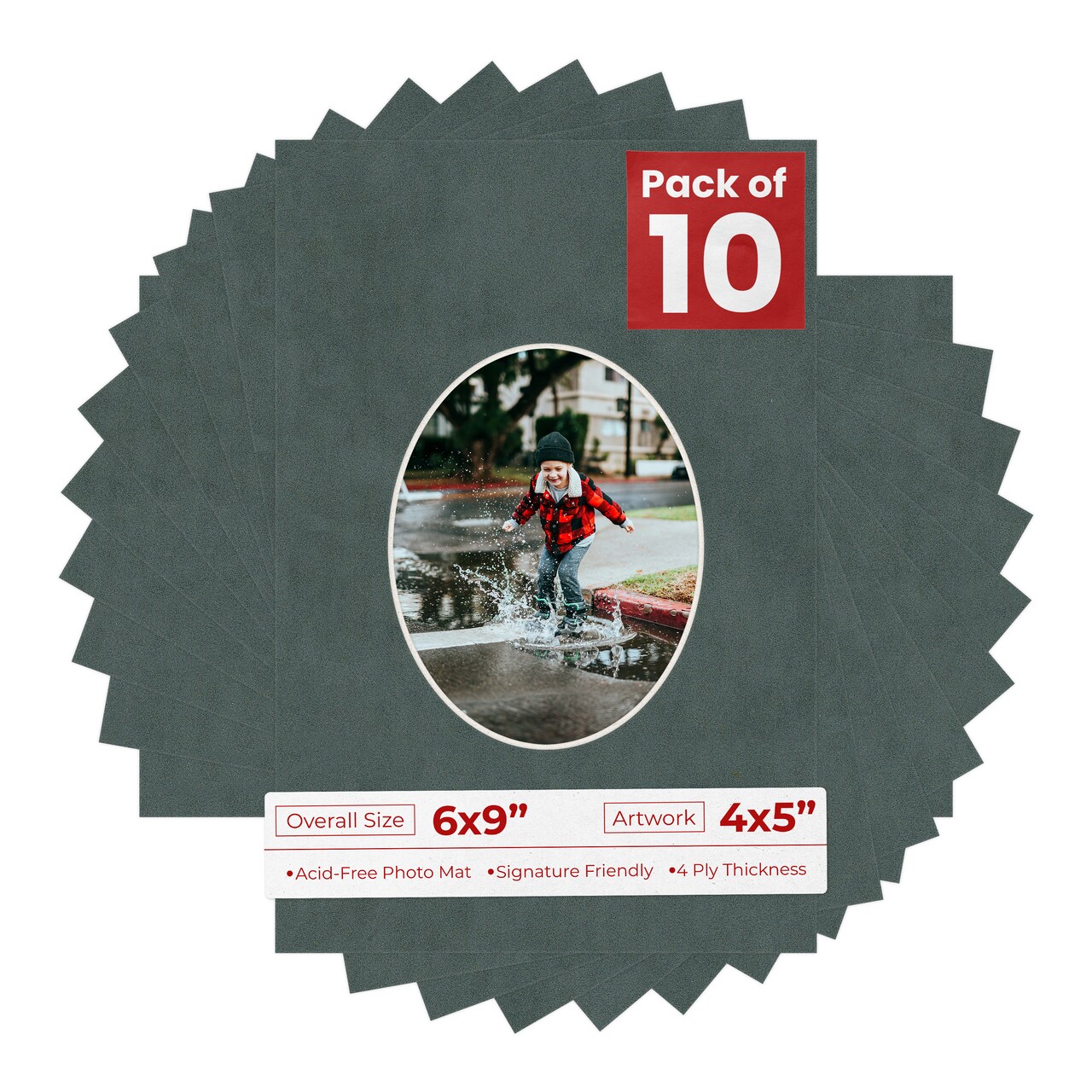 Dark Grey Suede Mat Board for 6x9 Frames - Oval Opening for 4x5 Photos